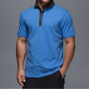 Lululemon Post Practice Polo Heathered Lakeside Blue / Soot Men’s Size XL